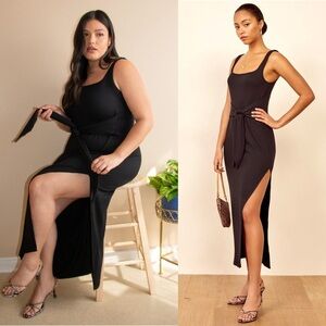 REFORMATION 90s Rib‎ Knit Scoop Neck Sleeveless Tie Waist Side Slit Midi Dress M